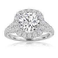Maharaja Collection Round Diamond Pave Halo Split Shank Semi-Mount in 14K White Gold (0.8ctw)