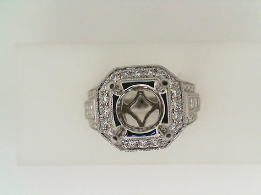 Maharaja Collection Round Diamond and Princess Diamond Semi-Mount Engagement Ring in 18K White Gold (0.99ctw)