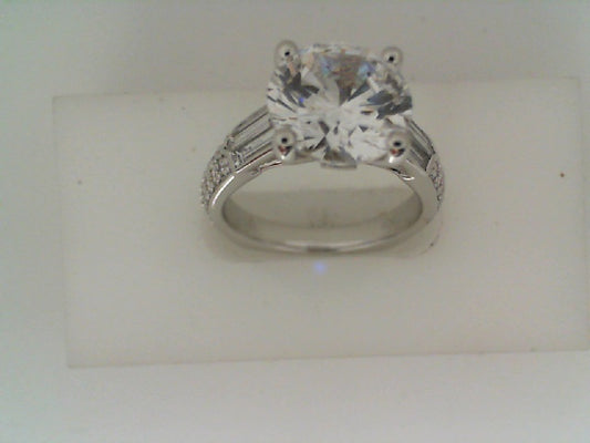 Maharaja Collection Three Stone Baguette and Round Diamond Semi-Mount Engagement Ring in 14K Gold