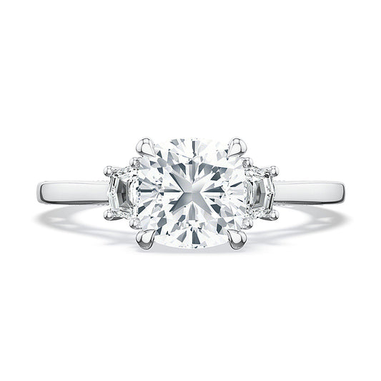Maharaja Collection Lunetta Crescent Three Stone Engagement Ring in 18K White Gold (0.57ctw)