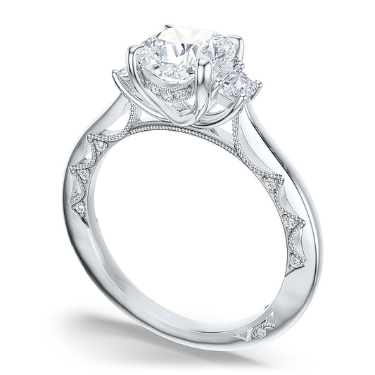 Tacori Lunetta Crescent Three Stone Engagement Ring in 18K White Gold (0.57ctw)
