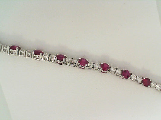 Maharaja Collection Round Diamond and Round Ruby Bracelet in 18K White Gold (4.84ctw)