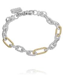 Maharaja Collection Sterling Silver and 14K Yellow Gold Link Bracelet (7.5")