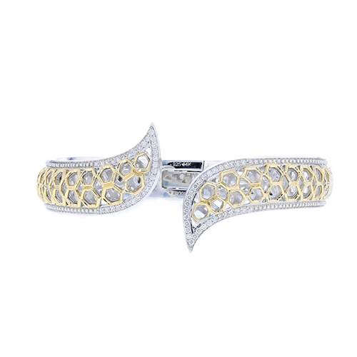 Maharaja Collection Round Diamond Hinge Bracelet in Sterling Silver and 14K Yellow Gold (0.52ct)