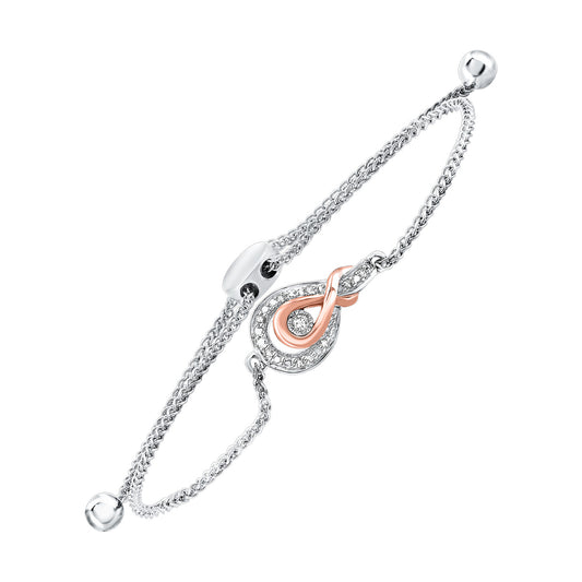 Maharaja Collection Round Diamond Two-Tone Bolo Bracelet in 10K Rose Gold and Silver (0.45tcw)
