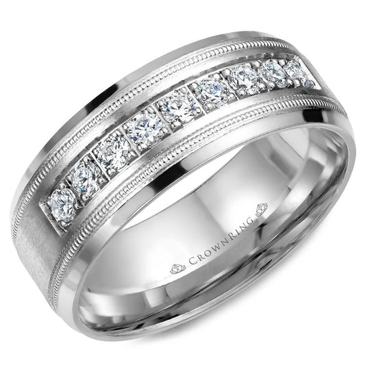 Men's Wedding Band With Nine Round Diamonds 0.45 Si1/Fg And Milgrain Detailing Sz 10  8Mm