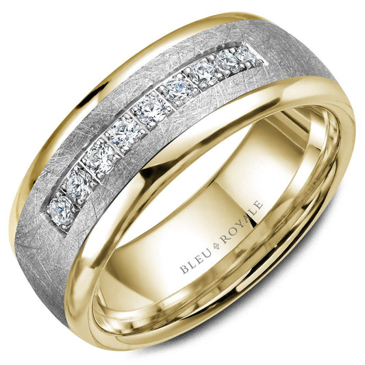 Maharaja Collection Round Diamond Brush Center Men's Wedding Band in 14K White & Yellow Gold (0.45ctw)