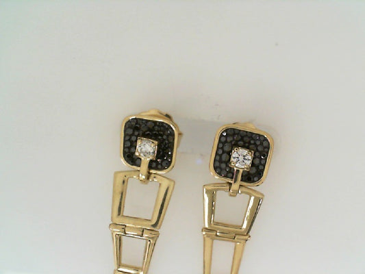 Maharaja Collection Black and Opus Cubic Zirconia Studs with Hoop Drop Earrings in Gold