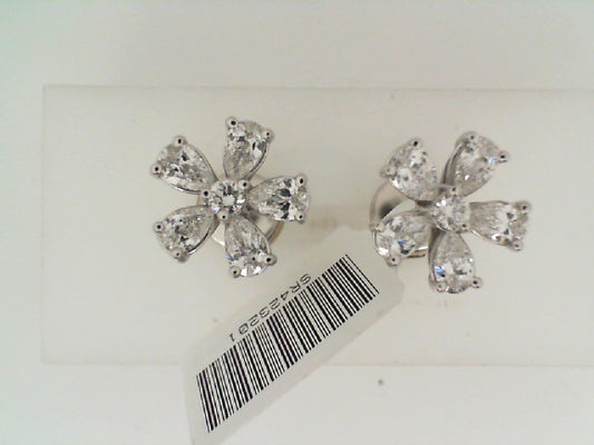 Maharaja Collection Various Shapes G/H Si1 Diamond Pear Earrings in 18K White Gold (2.14ctw)