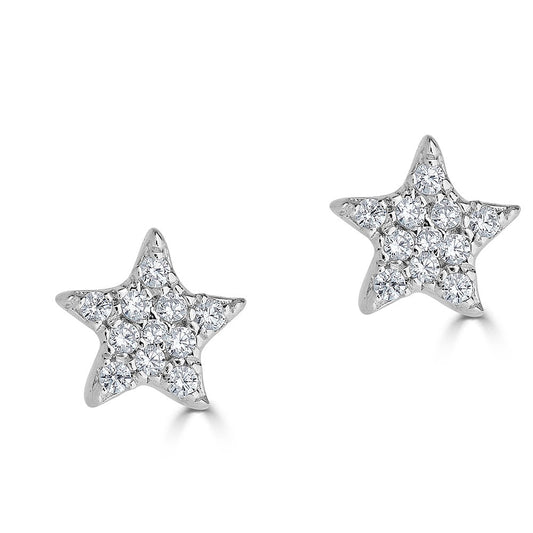 Maharaja Collection Metrica Star Diamond Stud Earrings in 14K White Gold (0.06ctw)