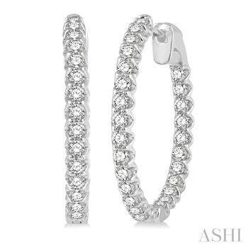 Maharaja Collection Round Diamond Medium Hoop Earrings in 14K White Gold (1.50tcw)