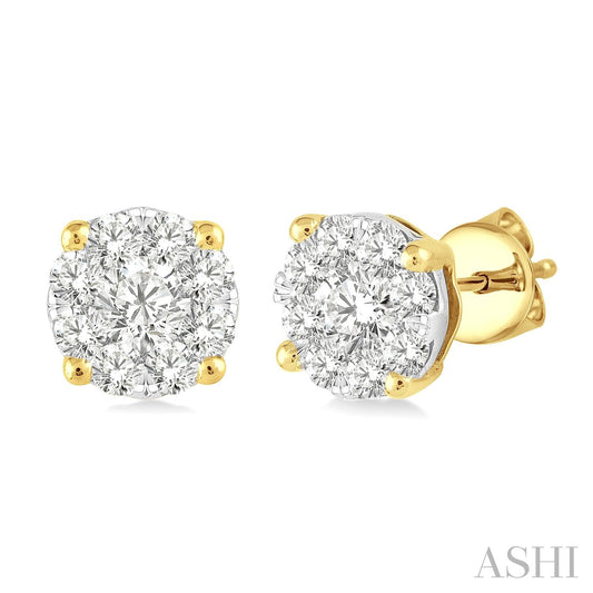 Maharaja Collection Round Diamond Stud Earrings in 14K Yellow Gold (0.50ct)