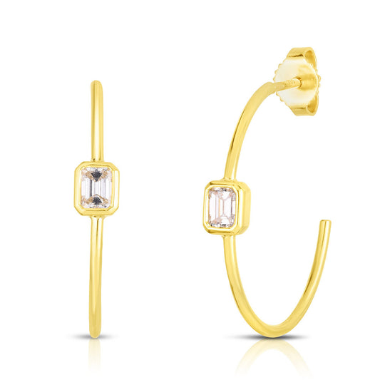 Maharaja Collection Classic Diamond Emerald Cut Hoop Earrings in 18K Yellow Gold (0.38ctw)
