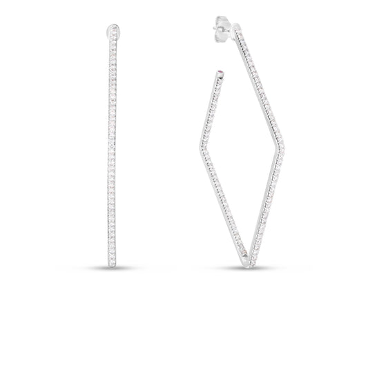Maharaja Collection Small Diamond Square Hoop Earrings with 0.84ctw Diamonds in 18K White Gold