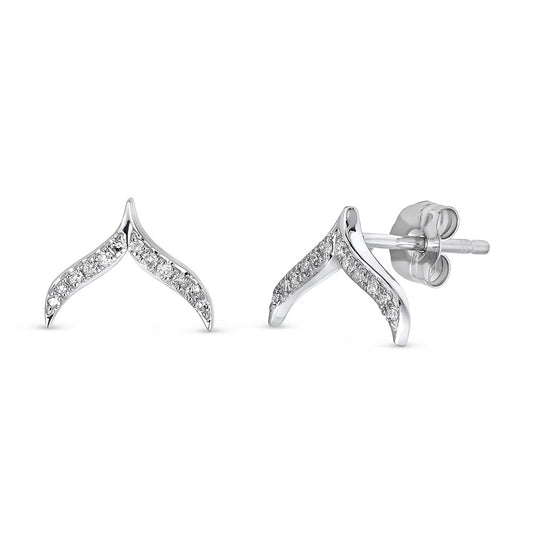 Maharaja Collection Chevron Stud Earrings with 0.08ctw Diamonds in 14K White Gold