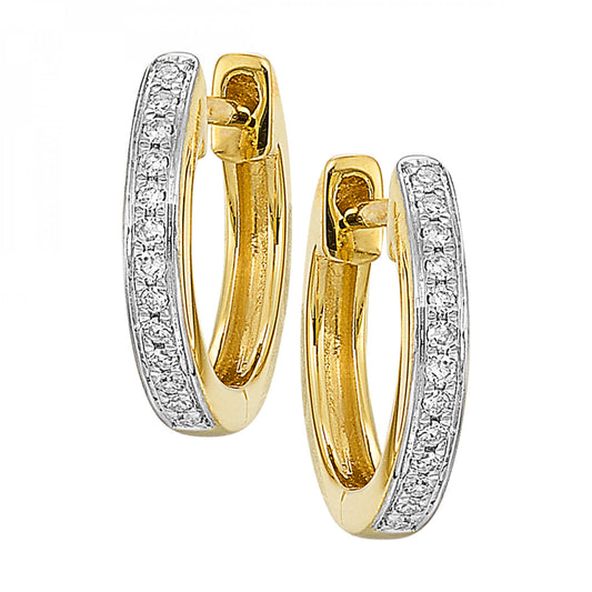 Maharaja Collection Two Tone Huggie Earrings with 1/20ctw Diamonds in 14K White and Yellow Gold (0.05ct)