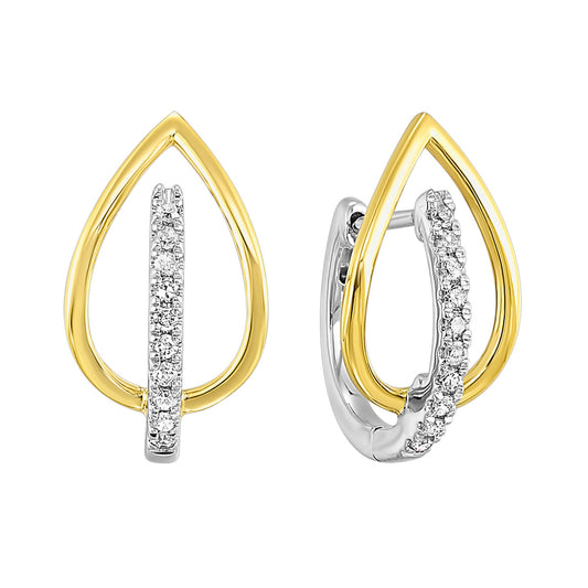 Maharaja Collection Round Diamond Two Tone Earrings in 10K White and Yellow Gold (0.13ctw)