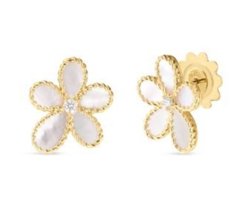 Maharaja Collection Jasmine Diamond & Mother of Pearl Flower Stud Earrings with 0.07ctw Diamonds and 1.90ctw Mother of Pearl in 14K White Gold