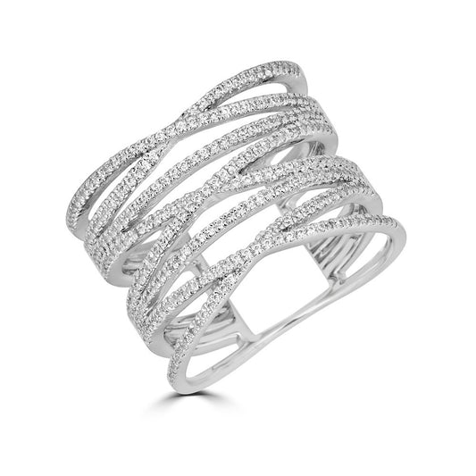 Maharaja Collection Metrica Criss Cross Ring with 0.50ct Si2/Gh Diamonds in 14K White Gold