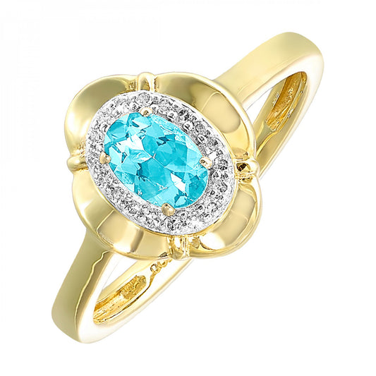 Maharaja Collection Blue Topaz and Diamond Ring in 10K Yellow Gold (0.05ctw)