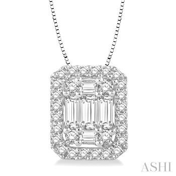 Maharaja Collection Octagonal Baguette and Round Cut Diamond Pendant Necklace in 14K White Gold (0.56ct)