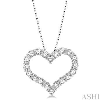 Maharaja Collection Heart Shape Diamond Pendant Necklace with 1.00ctw Round Diamonds in 14K White Gold