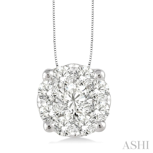 Maharaja Collection Round Diamond Pendant Necklace in 14K White Gold (1.0ctw)