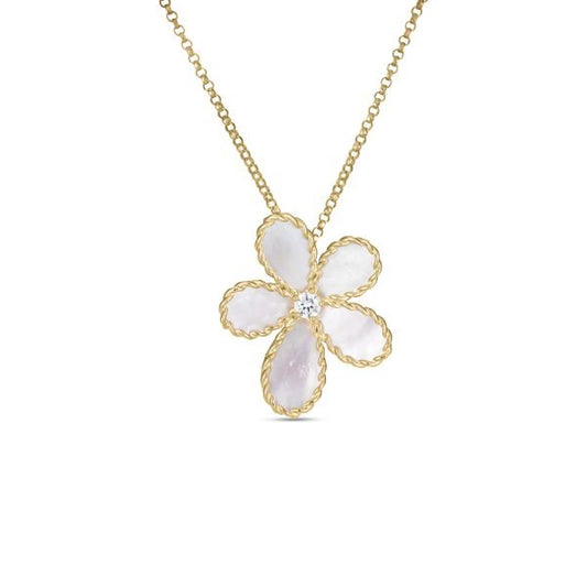 Maharaja Collection Jasmine Flower Necklace with 0.06ctw Diamond and Mother of Pearl in 18K Yellow Gold (0.06ct)