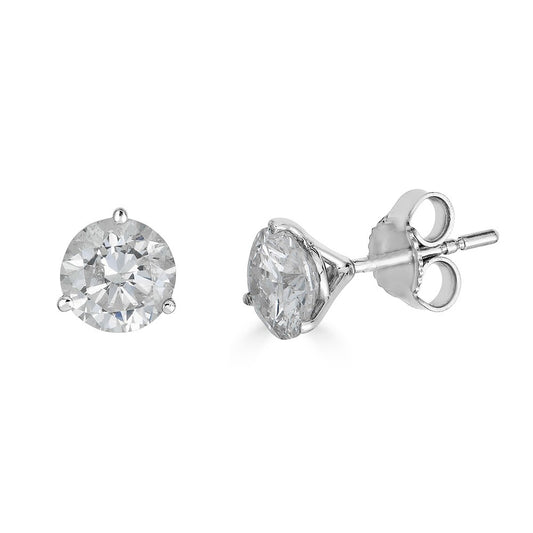 Maharaja Collection Three Prong Stud Earrings with 0.75ctw H/I I1 Diamonds in 14K White Gold (0.75ctw)