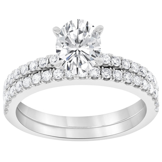 Maharaja Collection Oval and Round Diamond Ring Set in 14K White Gold (1.49ctw)