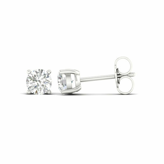 Maharaja Collection Round Lab Grown Diamond Stud Earrings in 14K White Gold (0.75ctw)
