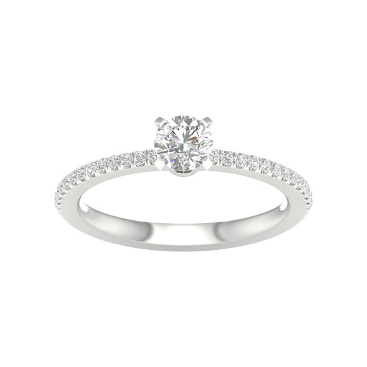 Maharaja Collection Round Lab Grown Diamond Engagement Ring in 14K White Gold (0.90ctw)
