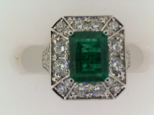 Maharaja Collection Emerald and Round G/H Si1 Diamond Ring in 14K White Gold (3.38ctw)