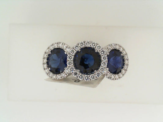 Maharaja Collection Round Diamond and Round Sapphire Ring in 18K White Gold (3.44ctw)
