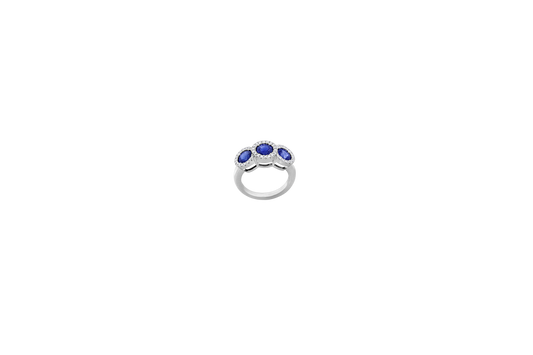 Maharaja Collection Round Diamond and Round Sapphire Ring in 18K White Gold (3.44ctw)