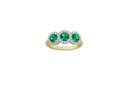 Maharaja Collection Round Diamond and Round Emerald Two-Tone Ring in 18K White and Yellow Gold (1.57ct)