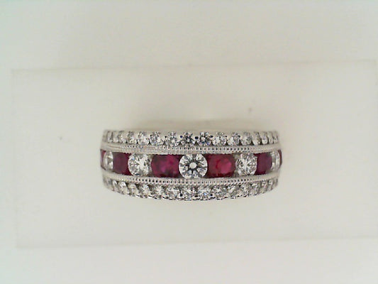Maharaja Collection Round Diamond and Ruby Ring in 18K White Gold (1.63ctw)