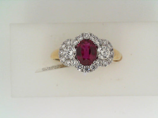 Maharaja Collection Oval Ruby and Round Diamond Ring in Two-Tone 18K Gold (1.52ct)