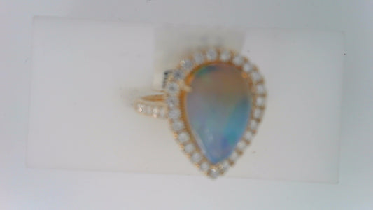 Maharaja Collection Pear Opal and Round Diamond Ring in 14K Yellow Gold (3.01ct)