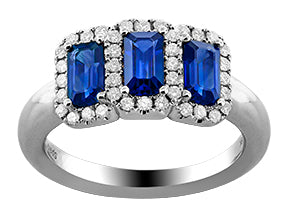 Maharaja Collection Round Diamond and Rectangular Cushion Sapphire Ring in 18K White Gold (1.35ctw)