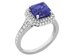 Maharaja Collection Round Diamond and Square Cushion Tanzanite Ring in 18K White Gold (4.11ctw)