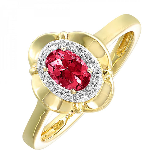 Maharaja Collection Round Garnet and Diamond Ring in 10K Yellow Gold (0.60ctw)