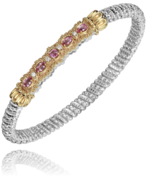 Maharaja Collection Diamond and Pink Sapphire Closed Bracelet in Sterling Silver and 14K Yellow Gold (0.06ctw)