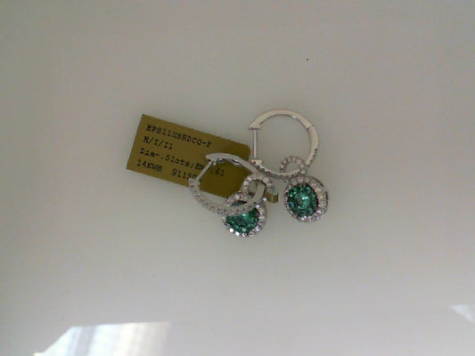Maharaja Collection Round Diamond and Round Emerald Earrings in 14K White Gold (1.12ctw)