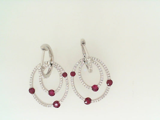 Maharaja Collection Round Diamond and Ruby Earrings in 18K White Gold (1.30ctw)