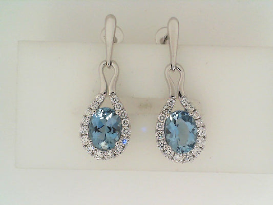 Maharaja Collection Round Diamond and Oval Aqua Drop Earrings in 18K White Gold (3.29ct)