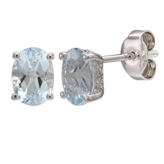 Maharaja Collection Oval Aquamarine Earrings in 14K White Gold (1.17ct)