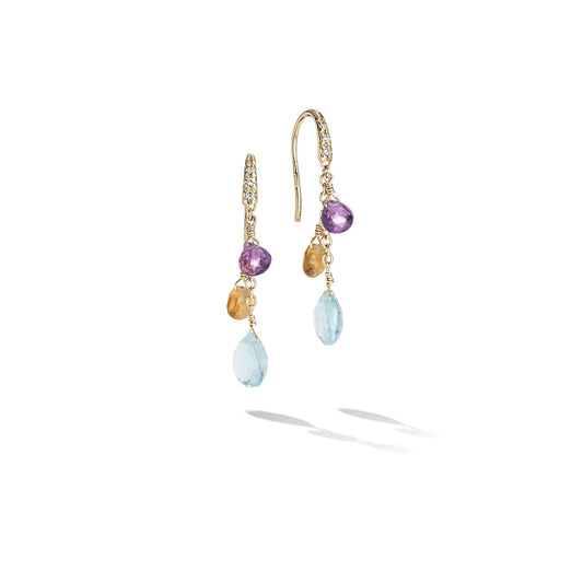 Maharaja Collection Mixed Gemstone Short Drop Earrings w/ 0.05ctw Diamond in 18K Yellow Gold