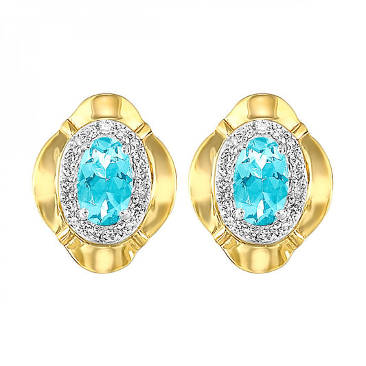 Maharaja Collection Blue Topaz and Diamond Earrings in 10K Yellow Gold (0.48ctw)