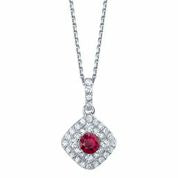 Maharaja Collection Round Diamond and Ruby Pendant/Chain in 14K White Gold (0.81ctw)